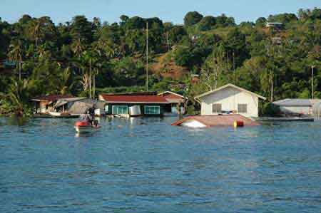 After the tsunami: the town of Gizo, Solomon Islands. Photo: John and Tracy, taken from their boat, Prossie Joe