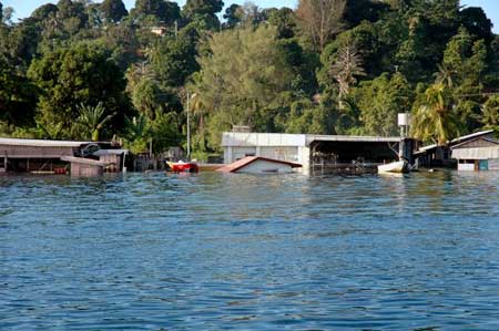 After the tsunami: the town of Gizo, Solomon Islands. Photo: John and Tracy, taken from their boat, Prossie Joe